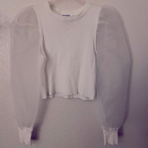 Tops - Cherry Koko, White Blouse, Sheer Balloon sleeves, Medium Large